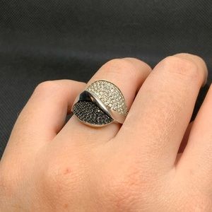 Yin Yang solid Silver 925 Ring White & Black Sapphires size 7